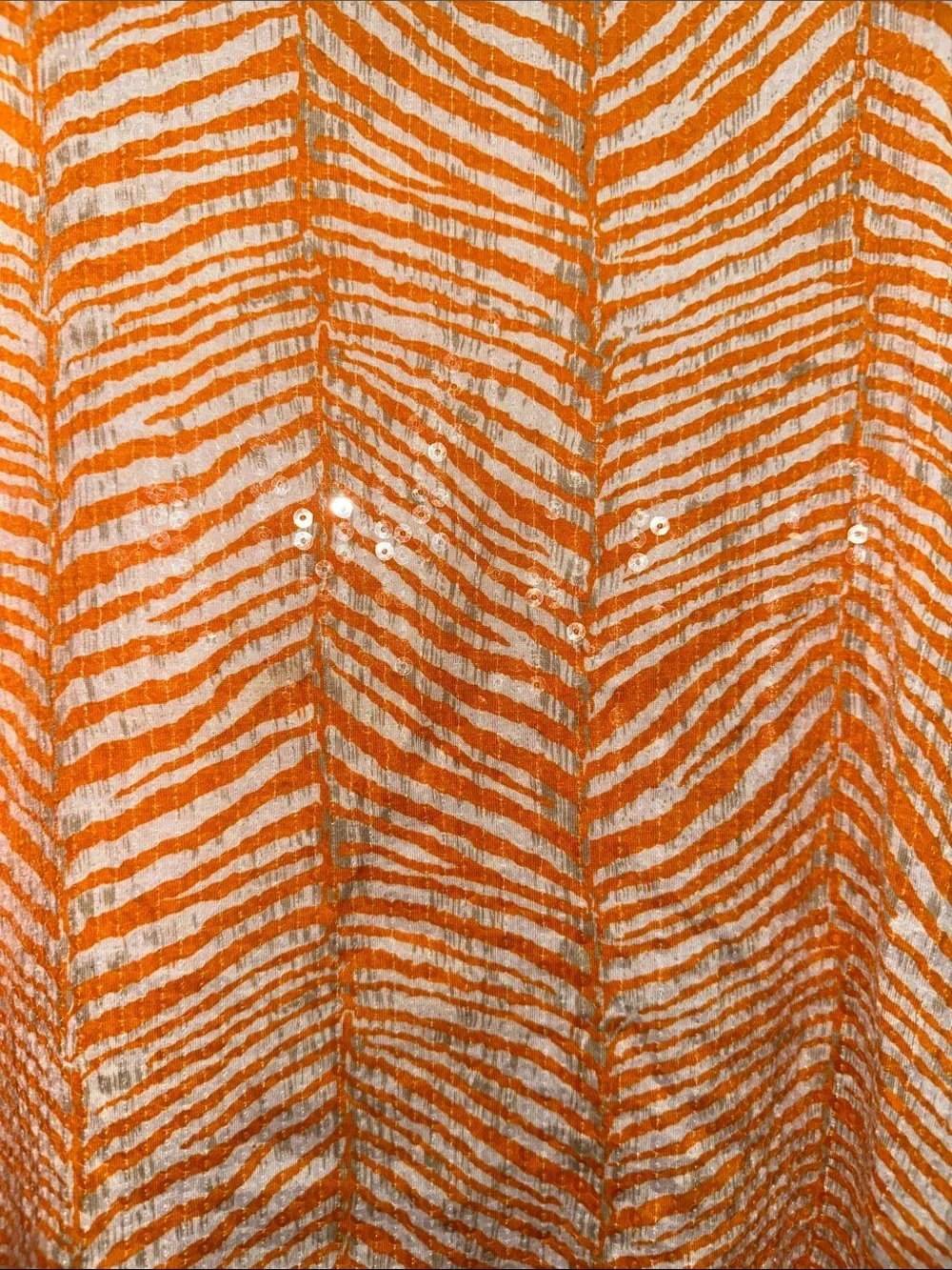 Michael Kors Orange and White Zebra-Print Short Sleeve Tunic with Sequin Detail